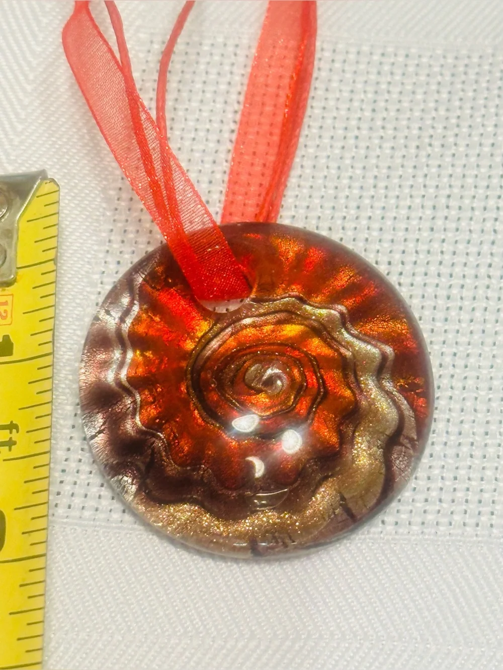 Murano Style Art Glass Handmade Red Swirl Pendant Necklace